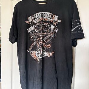 Grunt Style Black Short Sleeve Graphic Tee with Orange & White Print